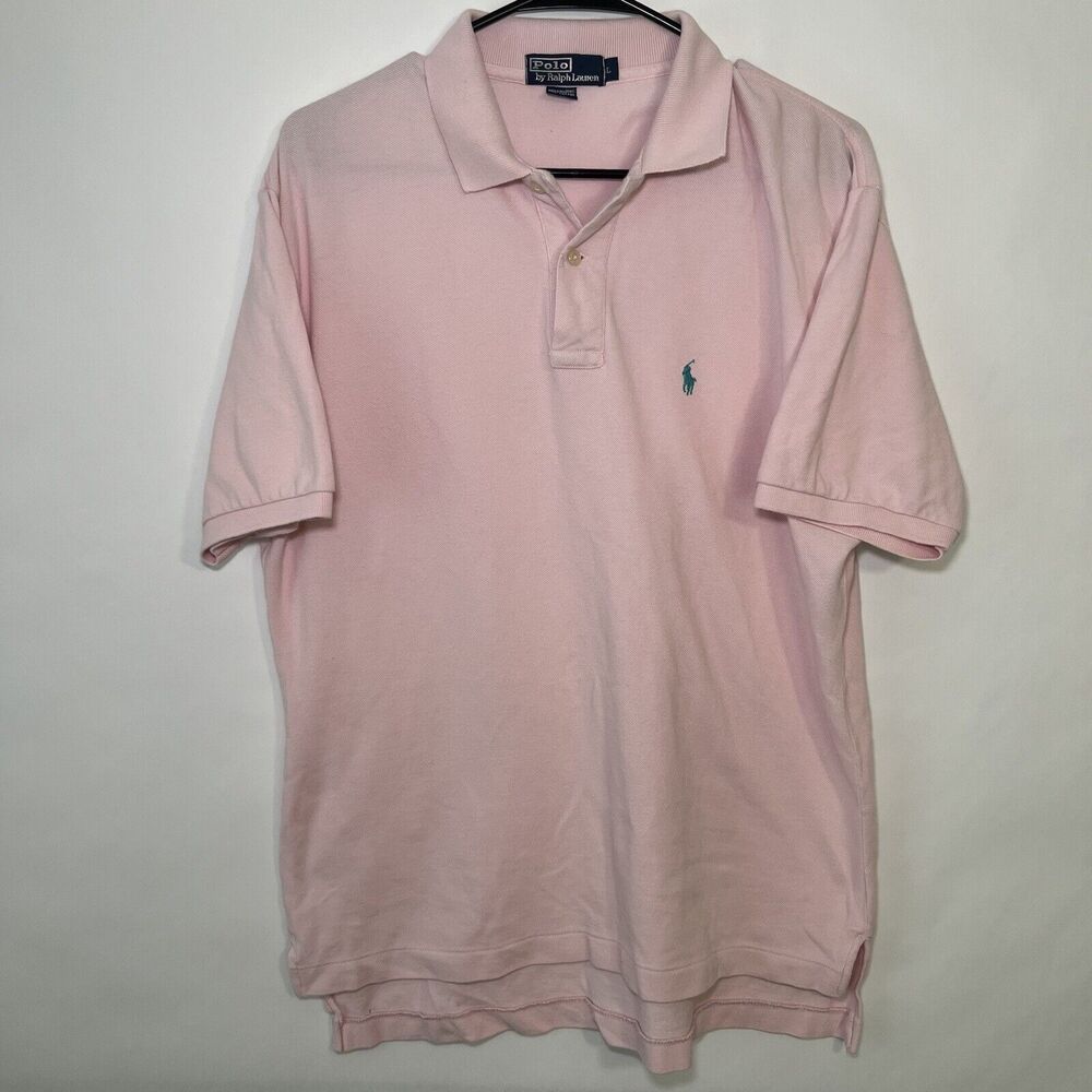Polo Ralph Lauren Polo Shirt Mens Size L Large Pink Blue Pony Logo Short Sleeve